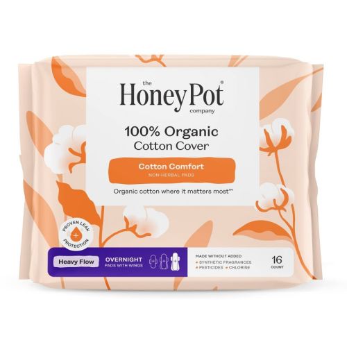 The Honey Pot Company 100% Organic Cotton Comfort Cover Heavy Flow Overnight Pads - 16ct