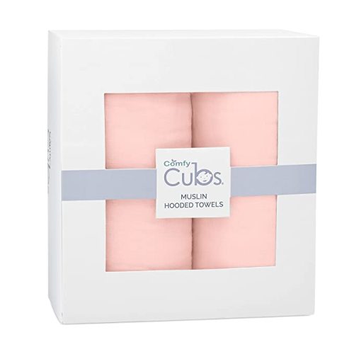 2 Pack Baby Hooded Muslin Cotton Towel for Kids, Large 32” x 32”, Ultra Soft, Warm, and Absorbent. Baby Essentials Bath Towels, Cute Unisex Cover for Girls and Boys by Comfy Cubs ( 2 Pack, Lace Pink)