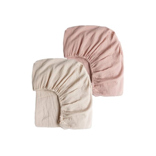 Konssy Muslin Crib Sheets for Girl Boy, 2 PCS Soft and Breathable Cotton Baby Sheets for Standard Crib Mattress, 52"x 28" (Pink, Cream)