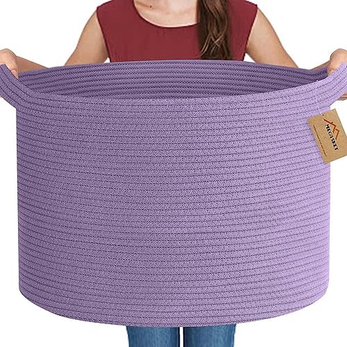 Purple Rope Storage Basket, 22" X 14" Large Woven Baskets, Jumbo Floor Bin for Throw Blankets Pillows, Baby Laundry Basket, Dirty Clothes Organizer, Big Storage Bin for Toys, Towels