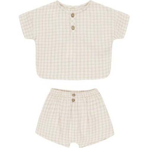 Grid Print Organic Cotton Henley T-Shirt & Shorts Set, 0-3M
