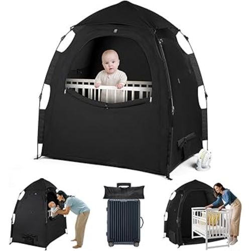 Pack N Play Blackout Cover Sleep Pod - Baby Sleep Tent 1-Click Set Up Portable, Crib Blackout Canopy Cover Block 95% Light Suitable for Babies and Toddlers