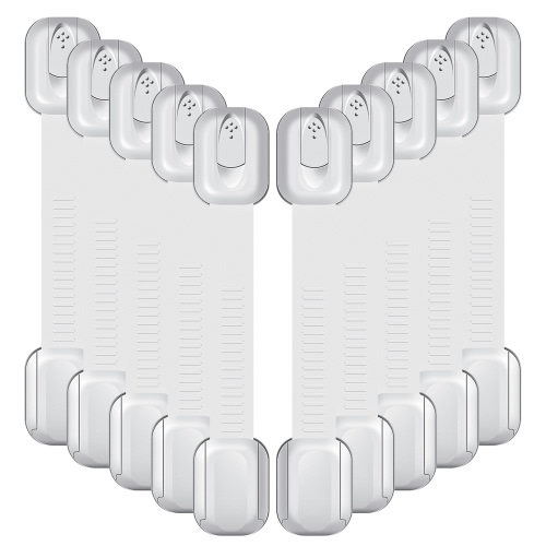 AOLIGO Baby Proofing Child Safety Locks (10 Pack),  Adjustable Child Proof Cabinet Latches, Drawer Locks Baby Proofing with 3M Adhesive, White