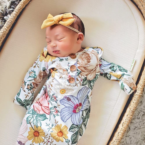 Peytons Vintage Floral Newborn Baby Knot Gown & Hat