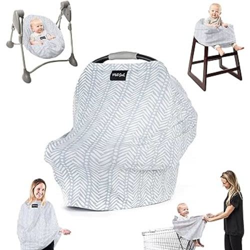 Milk Snob Original 5-in-1 Cover - Added Privacy for Breastfeeding, Baby Car Seat, Carrier, Stroller, High Chair, Shopping Cart, Lounger Canopy - Newborn Essentials, Nursing Top, Soho (Color: Grey/Blue)