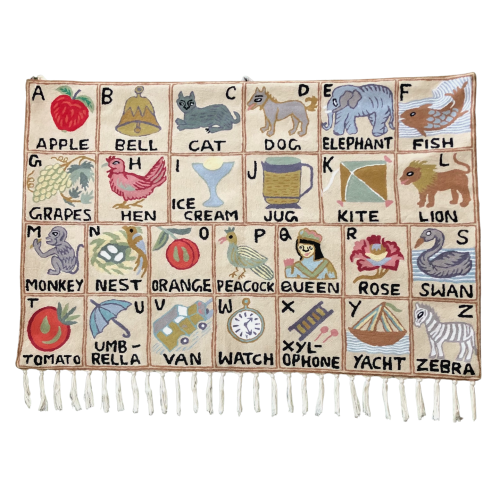 Handmade alphabet ABC crewel embroidered children's wall hanging tapestry | Suru (landscape) – Moppet