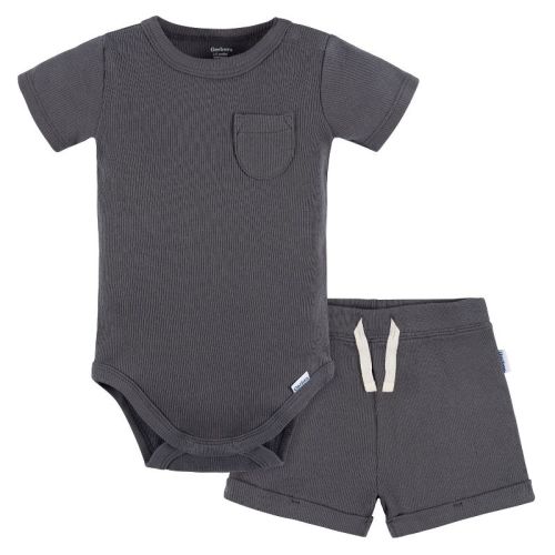 Gerber Baby Boys' 2-Pack Bodysuit and Shorts Set, Dark Grey, Newborn