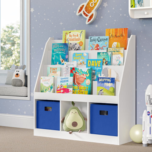 RiverRidge Home RiverRidge Kids Playroom Bookrack with 3 Toy Organizer Cubbies and 4 Book Shelves - White with 2 Fabric Bins & Reviews | Wayfair