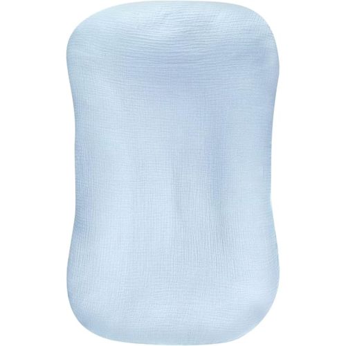 Hooyax Muslin Baby Lounger Cover Soft Organic Cotton Slipcover Fits Newborn Lounger for Baby Boys and Girls (Ice-Snow Blue)