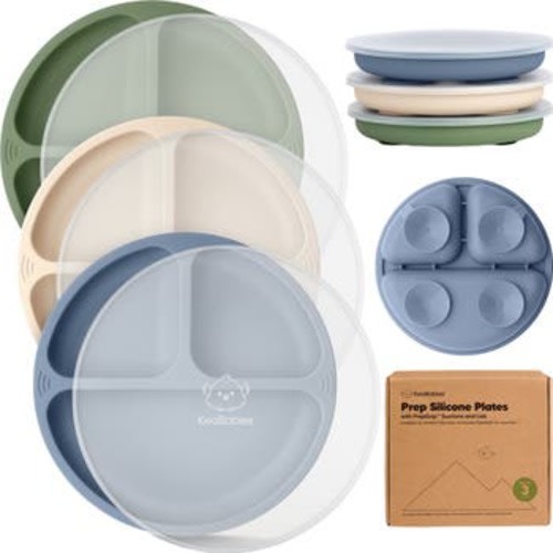 3-Pack Prep Silicone Suction Plates with Lids