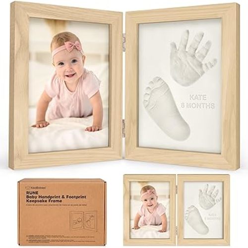 Baby Footprint Kit, Baby Shower Gifts for Girls, Boys - Personalized Baby Hand and Footprint Kit Keepsake, Newborn Handprint Foot Prints Makers, Nursery Picture Frame, New Mom Gift (Ash Wood)