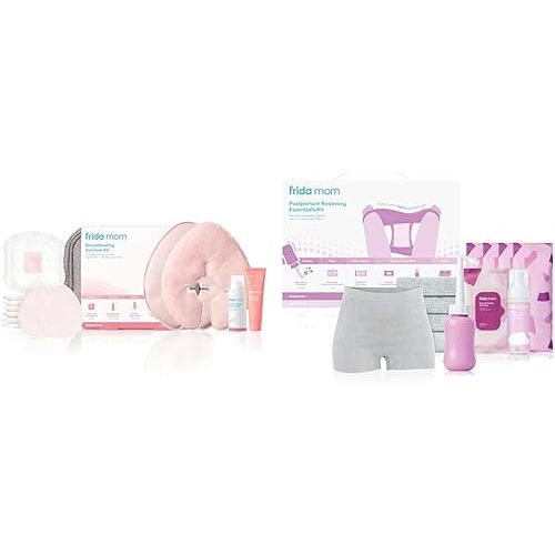 Frida Mom Breastfeeding & Postpartum Essentials Bundle: Nursing Survival Kit & Postpartum Recovery Set - Gift Set with Reusable Breast Relief Packs, Nipple Care, Perineal Healing, and More