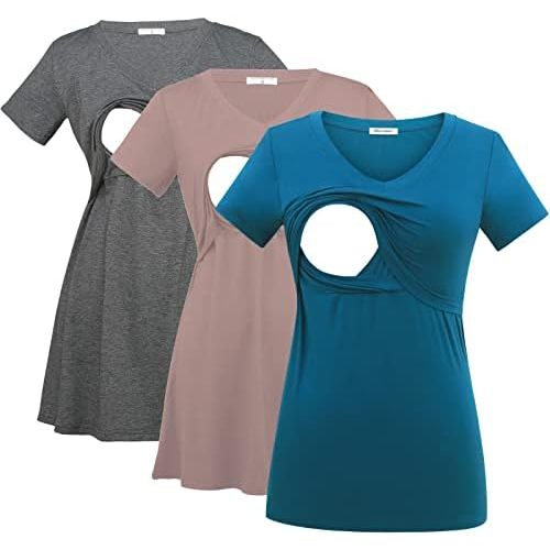 Bearsland Womens 3 Packs V Neck Nursing Tops Maternity Breastfeeding Tee Shirts