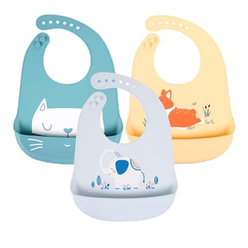 YINGJEE Baby Bibs Silicone Feeding Bibs, Baby Bibs Silicone Bibs 3pcs for Feeding and Adjustable Waterproof Bibs