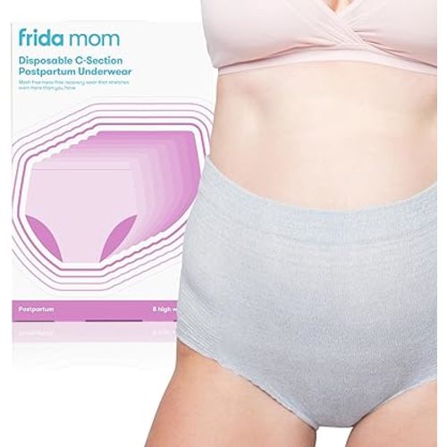 Frida Mom Postpartum Disposable Underwear, Boyshort Cut, 100% Cotton Microfiber, Super Soft, Stretchy, Breathable, Wicking, Latex-Free, Size Petite, 8 Count - Regular (Waist 28" to 42" stretched) - Grey
