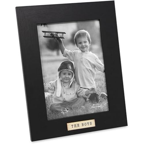 Isaac Jacobs 5x7 Wood Sentiments The Boys Picture Frame, Vertical Keepsake Photo Frame with Easel and a Hanging Tabs for Tabletop, Desktop & Wall Display, (Black 5x7)