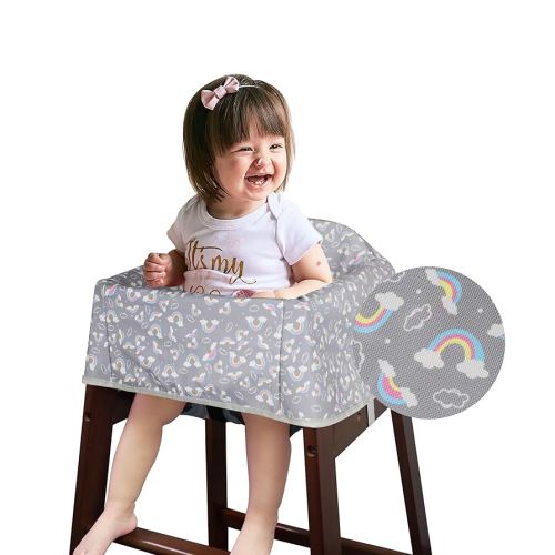 Dual-Belt Baby High Chair Cover, Upgrade Version, for Wooden or Restaurant High Chair, Sturdy and Robust Material, Waterproof Washable Stain and Slip Resistant, Gray Rainbow
