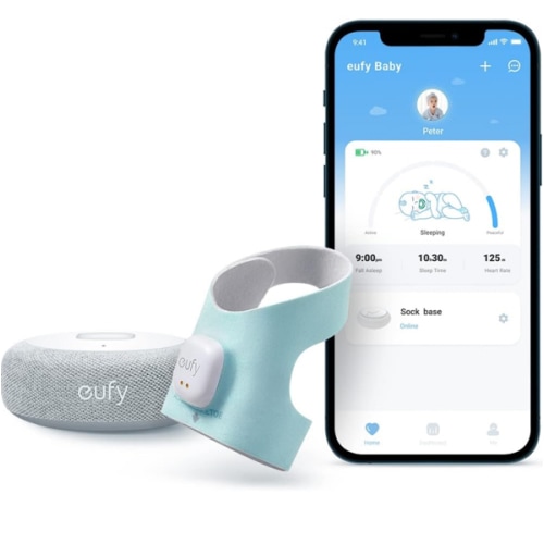 eufy Security Baby Smart Sock Baby Monitor with 2.4 GHz Wi-Fi, Track Sleep Patterns, Naps, Heart Rate, AI Cry Detection, Pan and Tilt, No Monthly Fee