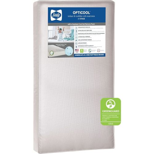 Sealy Baby OptiCool Premium Dual Firm Waterproof Baby Crib Mattress & Toddler Bed Mattress, Hypoallergenic Breathable Baby Mattress, Sustainable Cool Memory Foam, Safety Certified, Made in USA 52"x28"