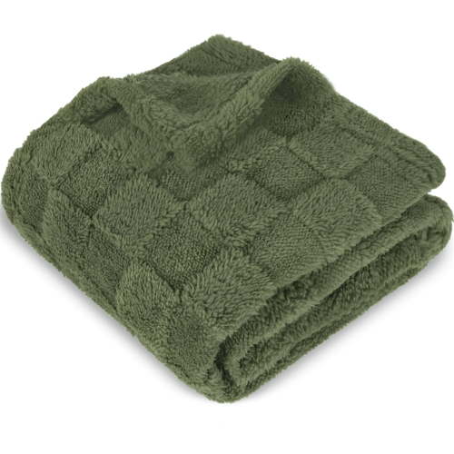 Baby Blanket for Boys Girls 3D Fleece Fluffy Fuzzy Baby Blanket with Chessboard Grid Design for Toddler Infant Soft Warm Cozy Newborn Blanket 30 x 40 inches Olive Green