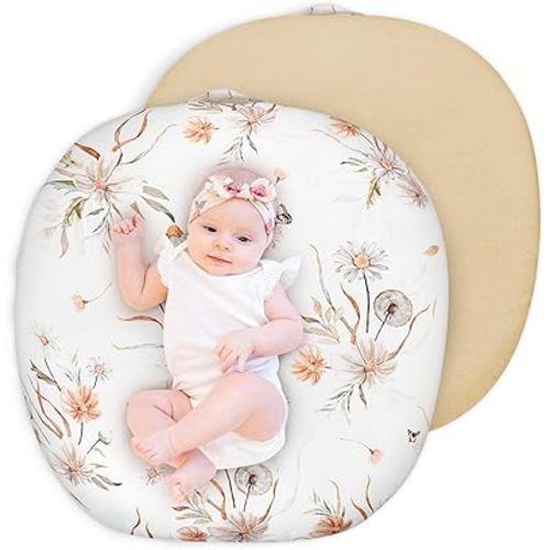 Newborn Lounger Cover for Girls Boys, Removable Soft Baby Lounger Cover, Reversible Infant Lounger Cover Minky, Brown & Wildflower (Only Cover)