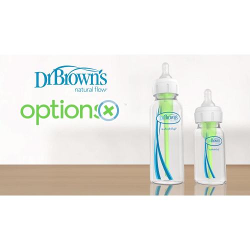 Dr. Brown's Natural Flow Anti-Colic Options+ Narrow Baby Bottle, 8oz/250mL, Level 1 Slow Flow Nipple, 3-Pack, 0m+ with HappyPaci
