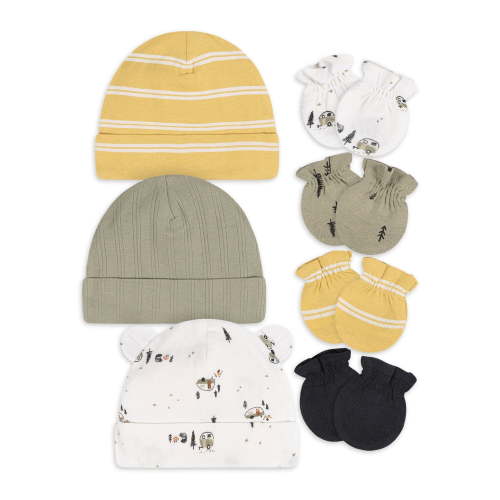 Gerber Baby Boy Caps and Mittens Gift Set, 7-Piece, Sizes Newborn - 0/3 Months