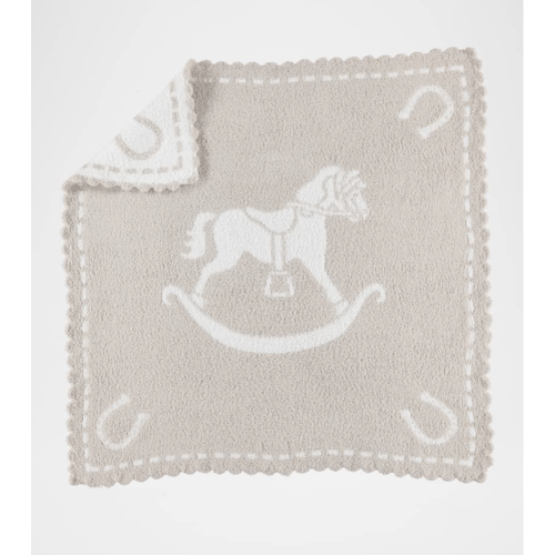 Kid's CozyChic Scalloped Receiving Blanket - Stone White Rocking Horse