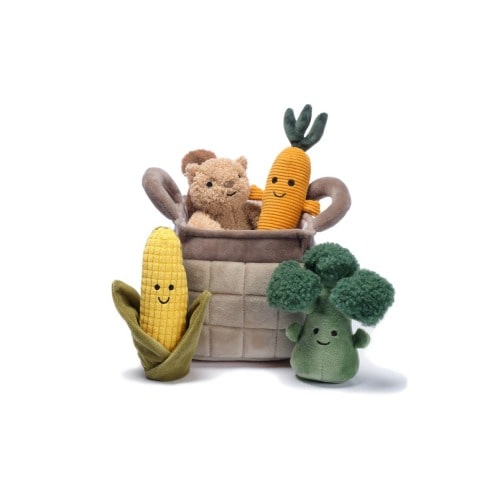 Plush Veggie Basket Play Set with Interactive Stuffed Vegetable Toys