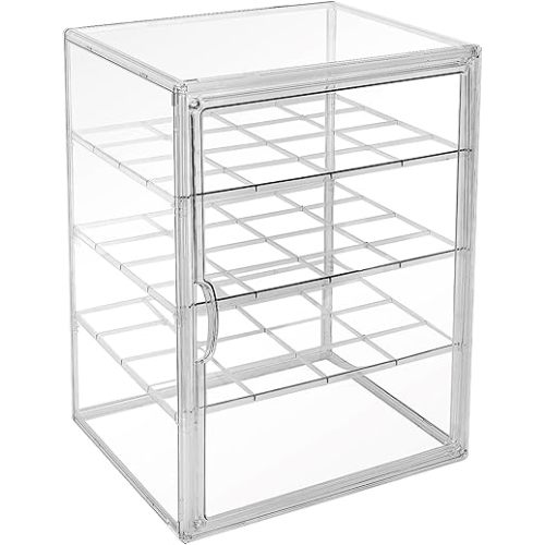 Extra Large 4 Tiers 15.7"X11.8"X9.8" Clear Acrylic Organizer Box Display Case, Plastic Holder with Magnetic Door and 3 Division Boards for Figures, Books, Handbags, Purses, Boots