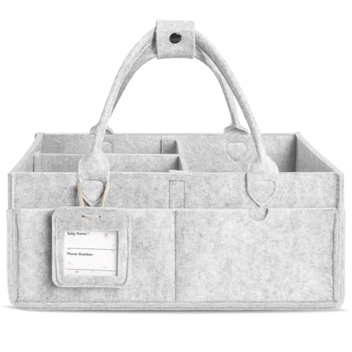 GEMII Diaper Caddy Organizer - Large Baby Caddy Organizer with Handle for Newborn Essentials Boy or Girl (Gray, Large)