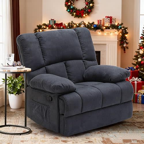 Oversized Rocker Recliner Chair, Wide Rocker Chair with Adjustable Backrest Footrest, Lazy Boy Oversized Recliner for Adults, Reclining Sofa for Living Room, Reading, Bedroom, Blue Black