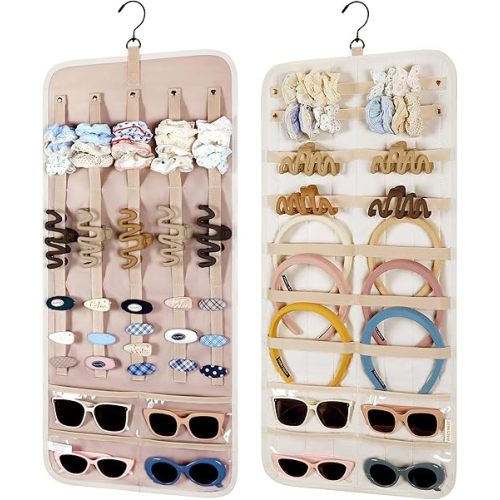 BAGSMART Hanging Jewelry Organizer Claw Clip Holder for Headbands, Sunglasses, Hair Clips, Claw Clips Double-Sided on Closet, Wall, Door, 1 piece, Large-Light Beige
