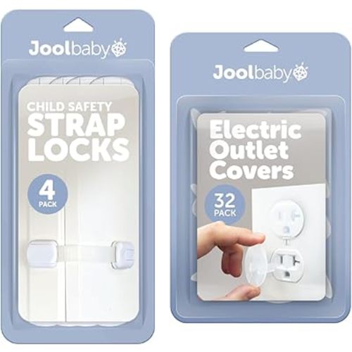 Child Safety Strap Locks (4 Pack) & Outlet Plug Covers (32 Pack) Jool Baby