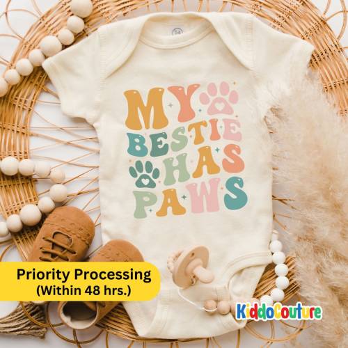 My Bestie Has Paws Onesie®, Pet Lover Baby Bodysuit, Retro Pet Bestie Bodysuit, Dog Bestie Baby Onesie®, Best Friend Has Paws Gift Onesie®