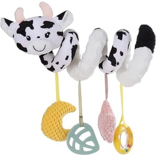Apricot Lamb Baby Spiral Car Seat & Stroller Activity Toy, Features Plush Cow Character Hanging Rattles Toys, Gentle Rattle Sound & Soft Teether for Baby, 8-26 Inches
