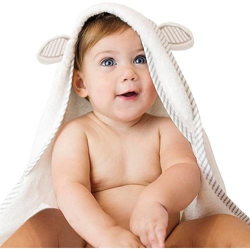 Towels for Newborn – Hooded Baby Towels, Baby Bath Towels Girl, Hooded Baby Towels Boy, Kids Bath Towels with Hood – White