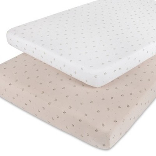 Aurora Fitted Pack n Play Sheet Set - 2 pk - 100% Jersey Knit Cotton - Ivory/Sage Floral Printed