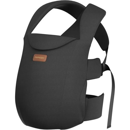 Momcozy Newborn Carrier WeeSnug- Lightweight and Cozy Comfort for 7-25 lbs, Ergonomic Cross-Back Support, Effortless to Put On, Hands-Free Baby Carrier with Lumbar Support, Black