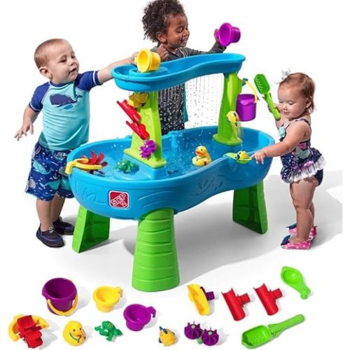 Step2 Rain Showers Splash Pond Toddler Water Table, Kids Water and Sand Activity Sensory Playset, Summer Outdoor Toys, 13 Piece Toy Accessories, For Toddles 1.5+ Years Old