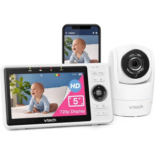 VTech Upgraded Smart WiFi Baby Monitor, 1080p FHD Camera and 5" HD IPS Display, Free App with Motion Video, Sound/Motion Detection and Notifications, Fully Remote Pan-Tilt-Zoom: VM901
