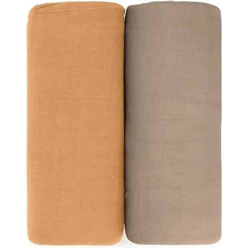 Comfy Cubs 2 Pack Muslin Swaddle Blankets Neutral Receiving Blanket Swaddling, Wrap for Boys and Girls, Baby Essentials, Registry & Gift (Cedar and Caramel)