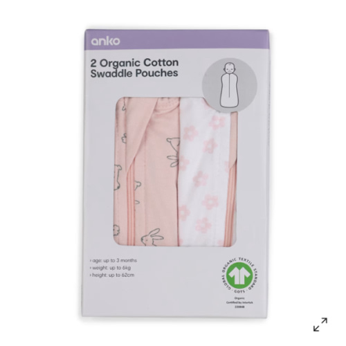 2 Pack Organic Cotton Swaddle Pouches - Bunny