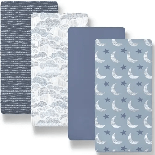 The Peanutshell Fitted Bassinet Sheets Set, Universal Fit for Oval, Rectangle, Hourglass Mattresses, Moon and Stars