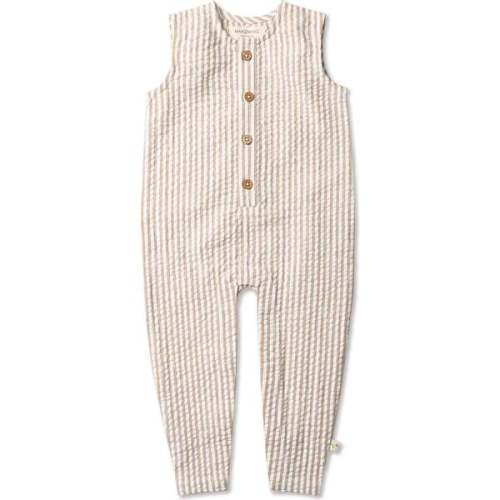 Organic Sleeveless Full Romper, Brown Stripes - Makemake Organics | Maisonette