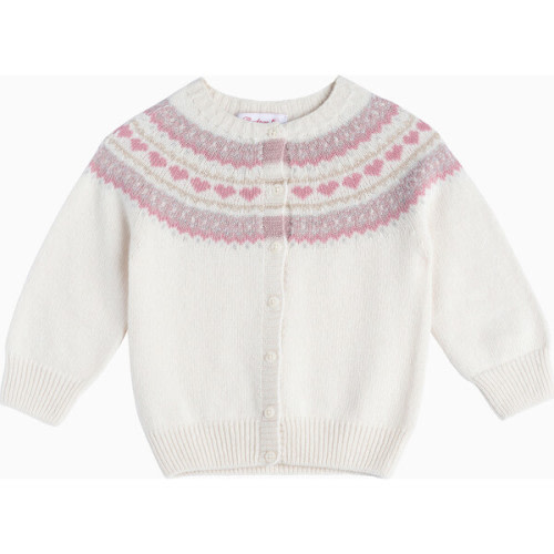 Little Natasha Fairisle Cardigan, Winter White & Pink - Trotters London | Maisonette