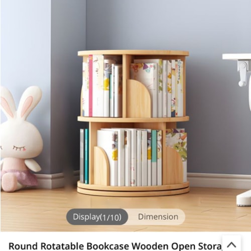 Round Rotatable Bookcase Wooden Open Storage Bookshelf for Home Office - Natural Finish 40 x 40 x 65 cm