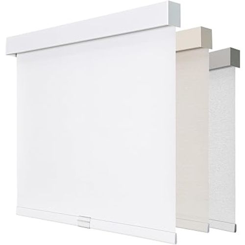 Joydeco 100% Blackout Roller Shades (Pro), Free-Stop Cordless Blinds for Windows, UV Protection, Natural Woven Blinds for Home and Office, Light-Proof Aluminum Cover (35" W x 75" H, White)