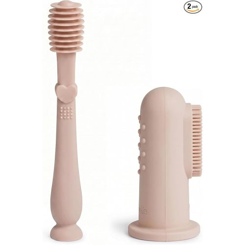 Moonkie Baby Finger Toothbrush Tongue Oral Cleaner Kit for 3 Months +, 2 Pcs (Blush)