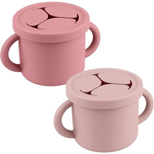 Mintlyfe Snack Containers for Toddlers, Kids - 2 Pack Food Grade Silicone Snack Cups with Grip Handle (Blush/Mauve)